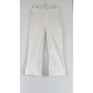 Spanx White Cropped Flare Jeans Pull On High Rise Frayed Hem Large Festival Boho